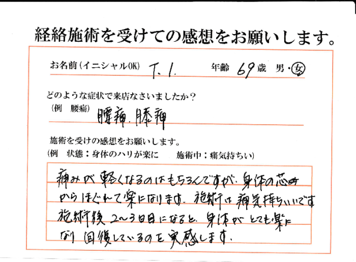 施術後2～3日目になると、身体がとても楽になる。